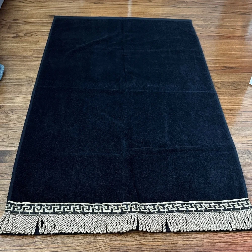 Bath Black Towel with Greek Key Fringe like New